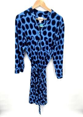 Donna Morgan NWT Stitch Fix Blue Geometric Long Sleeve Shirt Dress // 20W